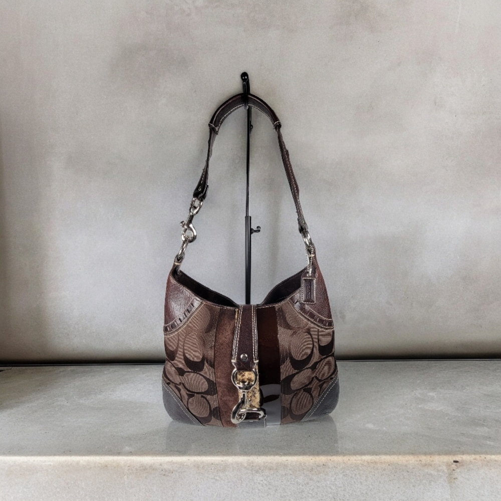 GC - COACH - Brown Signature Hampton Python Stripe Hobo Bag